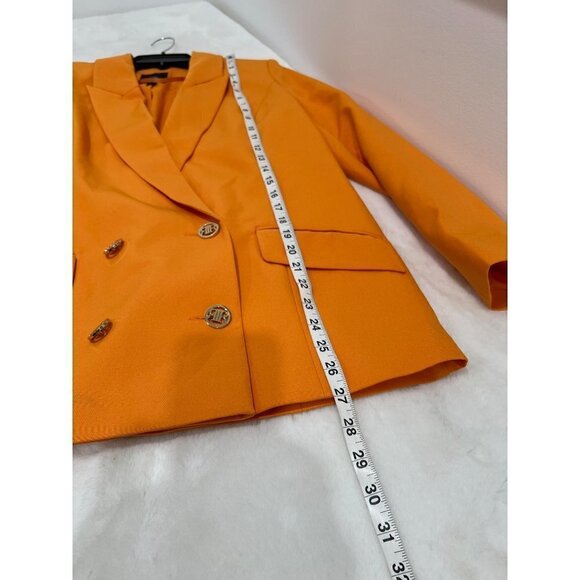 New River Island Size 10 Structured Double Breasted Blazer Orange Dopamine - Picture 6 of 14